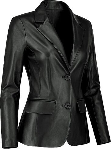 Lambskin Leather Blazer Women - Classic 2-Button Coat Style Leather Jacket Women Casual Outing Fashion in Saudi Arabia