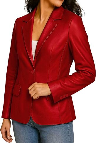 Lambskin Leather Blazer Women - Classic 2-Button Coat Style Leather Jacket Women Casual Outing Fashion in Saudi Arabia