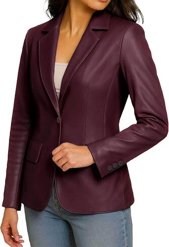 Lambskin Leather Blazer Women - Classic 2-Button Coat Style Leather Jacket Women Casual Outing Fashion in Saudi Arabia