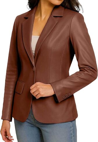 Lambskin Leather Blazer Women - Classic 2-Button Coat Style Leather Jacket Women Casual Outing Fashion in Saudi Arabia
