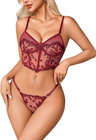 Avidlove Women Lingerie Set Underwire Push Up Bra and Panty 2 Piece Sexy Floral Embroidered Bra Thong Sets in Saudi Arabia