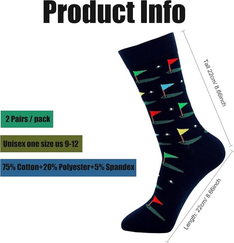 Golf Socks for Men 2 Pairs Funny Golfer Crew Socks Unique & Cool Golf Gift for Men Size 9-13 in Saudi Arabia