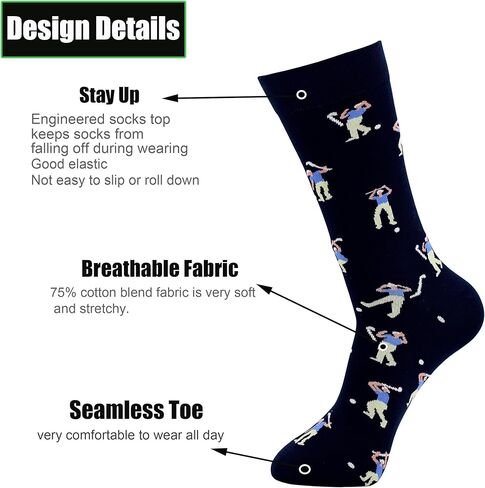 Golf Socks for Men 2 Pairs Funny Golfer Crew Socks Unique & Cool Golf Gift for Men Size 9-13 in Saudi Arabia