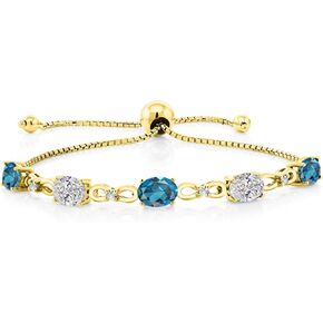 سوار تنس من الأحجار الكريمة من Gem Stone King مقاس 7 × 5 مم بشكل بيضاوي وأحجار كريمة من الألماس المزروع في المختبر للنساء من الفضة المطلية بالذهب الأصفر عيار 18 قيراط | سوار بولو قابل للتعديل للنساء | سهل الارتداء والخلع in Kuwait