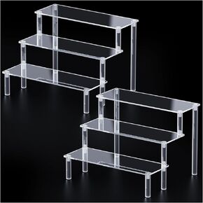 2 Packs Acrylic Display Stand Riser,3 Tier Perfume Organizer Cupcake Stand Acrylic Pop Shelves Holder,Clear Desk Display Shelf for Figure,Trinket,Collectibles,Dessert Tray Stands for Party Decor-7.9in in Saudi Arabia