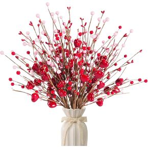 Valentines Day Decorations Valentine's Day Gifts 24 Pack Pink Heart Shaped Berry Picks with Red Berries for Valentine Wedding Candlelight Dinner Anniversary Decorations (Pink) in Saudi Arabia