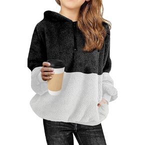 Girls Fuzzy Fleece Pullover Hoodies Sherpa Zip Up Sweatshirt Fluffy Coat with Pockets 6-15 Years in Kuwait
