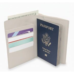 WANDERINGS Leather Travel Wallet with Passport Holder - 5.5" x 4" - Genuine Leather Case with RFID Blocking for Men and Women - Folding Wallet for Passports - Oat Color in Saudi Arabia