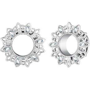 مقاييس أنفاق الأذن، قطعتان من مجموعة الأنفاق المصنوعة من الفولاذ المقاوم للصدأ على شكل زهرة مجوفة مع سدادات نفق زركونيا مكعبة، مقاييس أذن 00 جرام مجوهرات ثقب الأذن in Kuwait