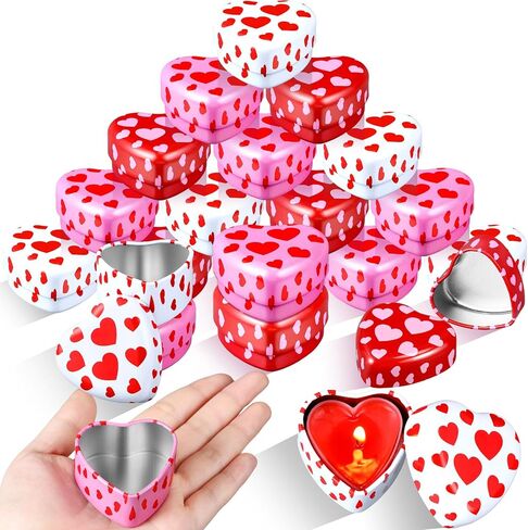 MorningRo 24 Pcs Valentine Heart Candle Tins with Lids Empty Heart Shaped Candle Jars 2 oz Containers Box for DIY Making Candles Valentine Gifts (Colorful) in Kuwait