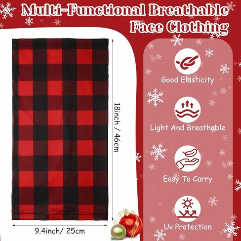 Ramede 4 Pcs Christmas Neck Gaiter Face Mask Scarf Red and Black Buffalo Plaid Neck Warmer Face Cover UV Protection Breathable Windproof Cooling Bandana Balaclava Headbands for Adult Xmas Party Parade in Saudi Arabia