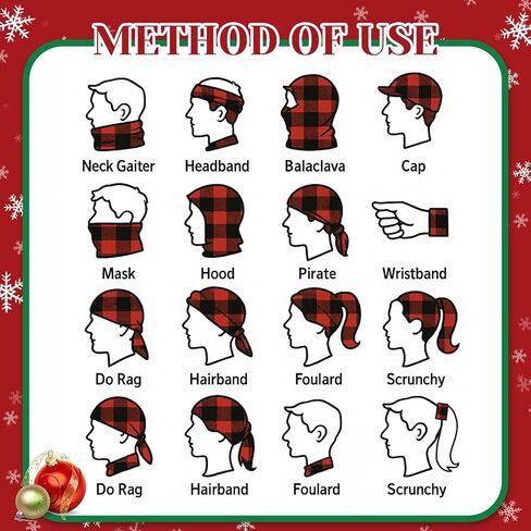 Ramede 4 Pcs Christmas Neck Gaiter Face Mask Scarf Red and Black Buffalo Plaid Neck Warmer Face Cover UV Protection Breathable Windproof Cooling Bandana Balaclava Headbands for Adult Xmas Party Parade in Saudi Arabia