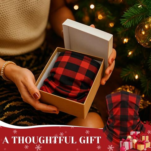 Ramede 4 Pcs Christmas Neck Gaiter Face Mask Scarf Red and Black Buffalo Plaid Neck Warmer Face Cover UV Protection Breathable Windproof Cooling Bandana Balaclava Headbands for Adult Xmas Party Parade in Saudi Arabia