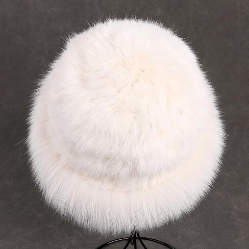 Women's Winter Hat Knitted Rabbit Fur Hats with Big Fox Fur Brim,Lady Fashion Bucket Cap in Saudi Arabia