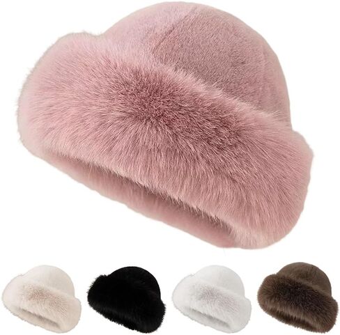 Womens Winter Faux Fur Bucket Hat, 2026 New Fluffy Fisherman Fuzzy Bucket Hat Warm Faux Mink Plush Hat in Saudi Arabia