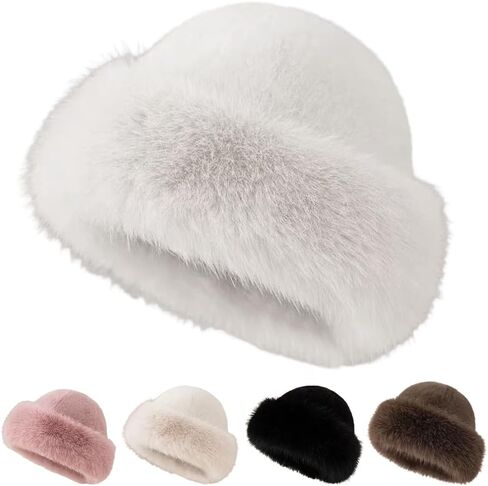 Womens Winter Faux Fur Bucket Hat, 2026 New Fluffy Fisherman Fuzzy Bucket Hat Warm Faux Mink Plush Hat in Saudi Arabia