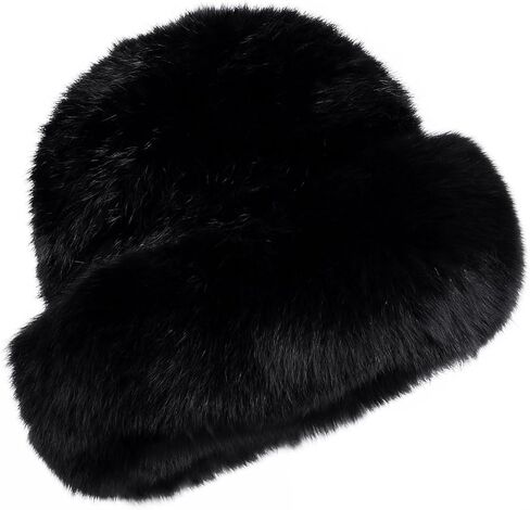 Women's Winter Hat Knitted Rabbit Fur Hats with Big Fox Fur Brim,Lady Fashion Bucket Cap in Saudi Arabia
