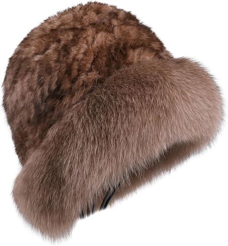 Women's Winter Hat Knitted Rabbit Fur Hats with Big Fox Fur Brim,Lady Fashion Bucket Cap in Saudi Arabia