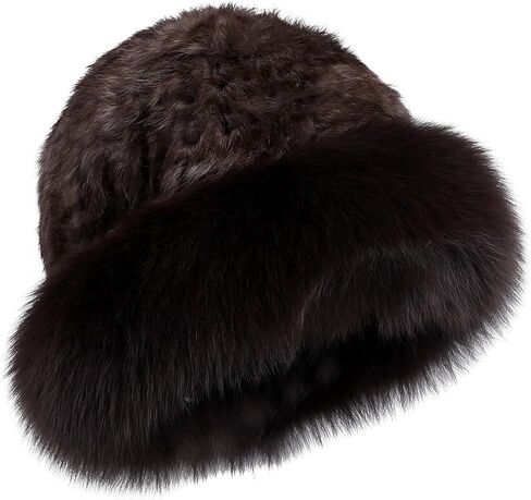 Women's Winter Hat Knitted Rabbit Fur Hats with Big Fox Fur Brim,Lady Fashion Bucket Cap in Saudi Arabia