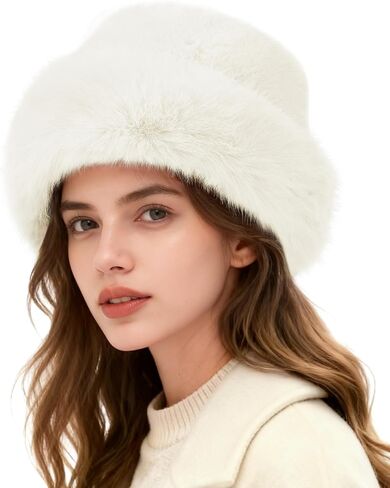 Zando Fuzzy Winter Bucket Hats for Woman - Soft Warm Furry Faux Fur Hat Fashion Cute Fluffy Fisherman Cap for Outdoor Travel in Saudi Arabia