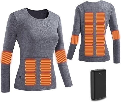 Women Heated Shirt with Battery, 16 Heating Zones Thermal Underwear Tops, Fleece Lined Heated Undershirt Baselayer for Winter in Saudi Arabia