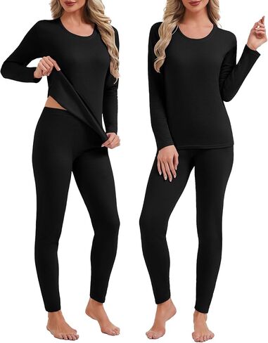 Patelai 2 Sets Thermal Underwear for Women Warm Fleece Lined Base Layer Skiing Top and Bottom Pajama for Cold Weather in Saudi Arabia