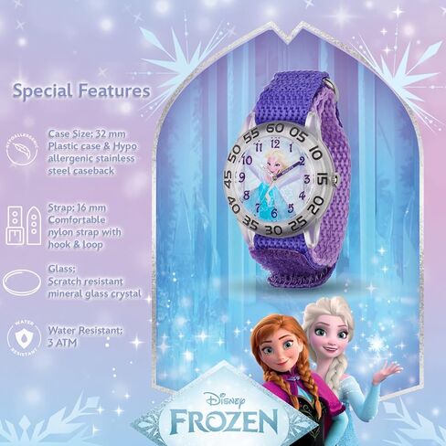 Disney Frozen 2-Pack Watch Set for Kids Ages 4–7 – Featuring Elsa Snow Queen Dial Designs – Clear Bezels with Blue and Purple Nylon Straps – GET 2 Mystery Bonus Watches in Saudi Arabia