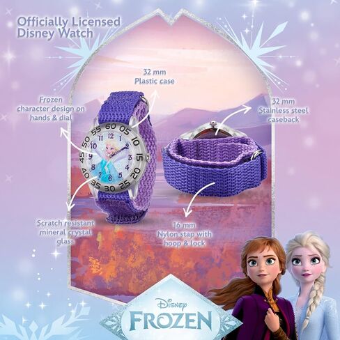 Disney Frozen 2-Pack Watch Set for Kids Ages 4–7 – Featuring Elsa Snow Queen Dial Designs – Clear Bezels with Blue and Purple Nylon Straps – GET 2 Mystery Bonus Watches in Saudi Arabia