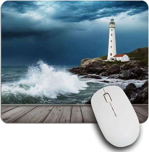 IBILIU Mouse Pad Coastal,Ocean Wave Shore Lighthouse Wood Pier Rectangle Mousepad Non-Slip Rubber Base Computer Mouse Pad for Laptop, Office, Home - 9.5 X 7.9 Inch in Kuwait