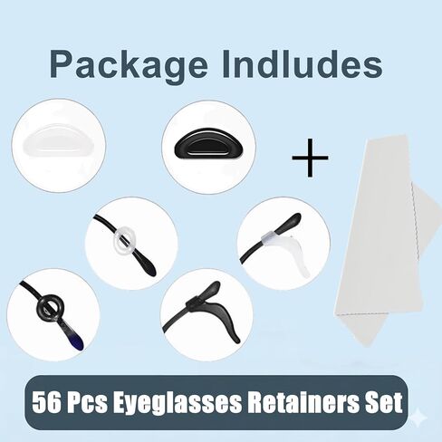 Fit for RayBan Wayfarer Eyeglass Nose Pad,Fit for Ray-Ban Meta Wayfarer/Headliner/Skyler Smart Glasses Retainers Sets,40Pack Adhesive Glasses Nose Pads+8 Round Ear Grips+8 Glasses Temple Tips Sleeve. in Kuwait