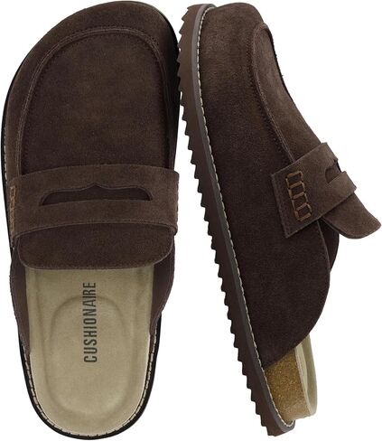 قباقيب من جلد الغزال بتصميم Wally Loafer للرجال من CUSHIONAIRE، أحذية رجالي سهلة الارتداء بدون ظهر للاستخدام الداخلي والخارجي مع وسادة قدم مبطنة in Kuwait