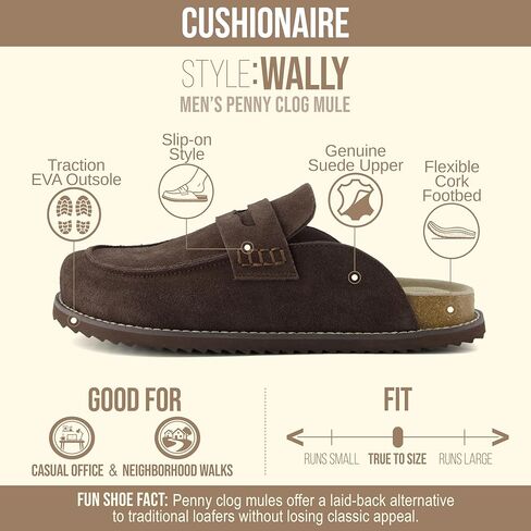 قباقيب من جلد الغزال بتصميم Wally Loafer للرجال من CUSHIONAIRE، أحذية رجالي سهلة الارتداء بدون ظهر للاستخدام الداخلي والخارجي مع وسادة قدم مبطنة in Kuwait