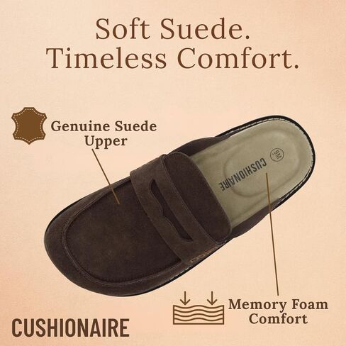 قباقيب من جلد الغزال بتصميم Wally Loafer للرجال من CUSHIONAIRE، أحذية رجالي سهلة الارتداء بدون ظهر للاستخدام الداخلي والخارجي مع وسادة قدم مبطنة in Kuwait