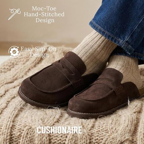 قباقيب من جلد الغزال بتصميم Wally Loafer للرجال من CUSHIONAIRE، أحذية رجالي سهلة الارتداء بدون ظهر للاستخدام الداخلي والخارجي مع وسادة قدم مبطنة in Kuwait