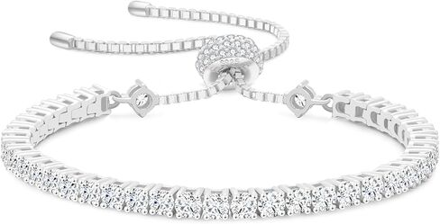 KRKC&CO Moissanite Bolo Tennis Bracelets for Women, 1.6-8.0 ct.tw, Adjustable Length S925 Sterling Silver, Christmas Gifts for Her, Luxury Box, 2/3/4mm D Color VVS1 White/14K/24K/Rose Gold Plated in Saudi Arabia