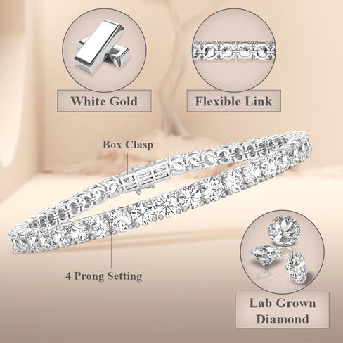 Diamond2Deal 14k White Gold Round Cut Lab Grown Diamond Tennis Bracelet Gift (4 ct, Color-D, Clarity- VS) in Saudi Arabia