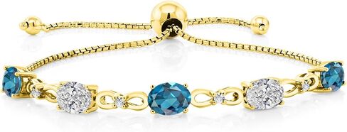 سوار تنس من الأحجار الكريمة من Gem Stone King مقاس 7 × 5 مم بشكل بيضاوي وأحجار كريمة من الألماس المزروع في المختبر للنساء من الفضة المطلية بالذهب الأصفر عيار 18 قيراط | سوار بولو قابل للتعديل للنساء | سهل الارتداء والخلع in Kuwait