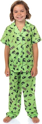 INTIMO Wicked Girls’ Elphaba Pajamas Chibi Broom Hat Button-Up Shirt Pajama Set for Kids in Saudi Arabia