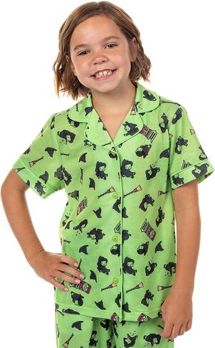 INTIMO Wicked Girls’ Elphaba Pajamas Chibi Broom Hat Button-Up Shirt Pajama Set for Kids in Saudi Arabia