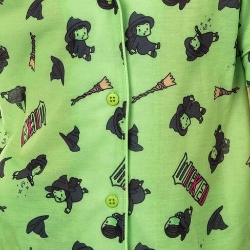 INTIMO Wicked Girls’ Elphaba Pajamas Chibi Broom Hat Button-Up Shirt Pajama Set for Kids in Saudi Arabia