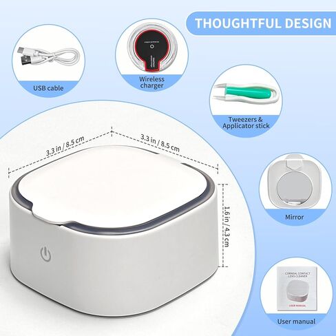 Contact Lens Cleaner, Ultrasonic Rigid Contact Lens Cleaner with USB Charger for OK Lenses, RGP, Colored and Soft Lenses (White) in Saudi Arabia