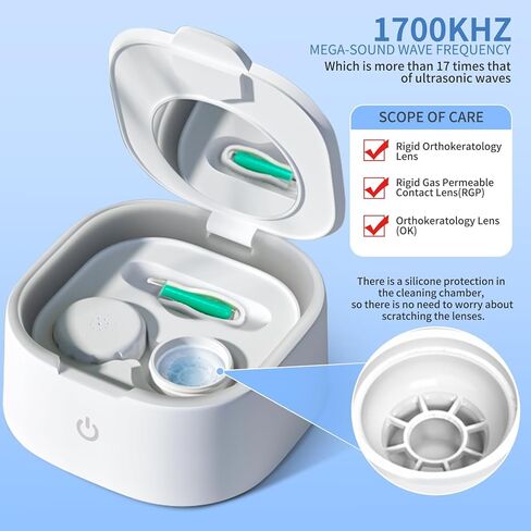Contact Lens Cleaner, Ultrasonic Rigid Contact Lens Cleaner with USB Charger for OK Lenses, RGP, Colored and Soft Lenses (White) in Saudi Arabia