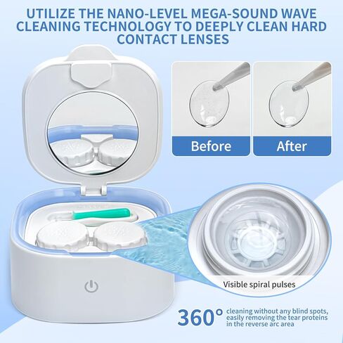 Contact Lens Cleaner, Ultrasonic Rigid Contact Lens Cleaner with USB Charger for OK Lenses, RGP, Colored and Soft Lenses (White) in Saudi Arabia