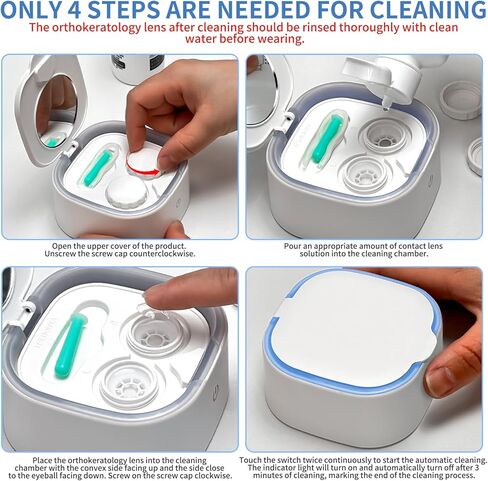 Contact Lens Cleaner, Ultrasonic Rigid Contact Lens Cleaner with USB Charger for OK Lenses, RGP, Colored and Soft Lenses (White) in Saudi Arabia