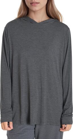 Latuza Women's Bamboo Viscose Pajama Lounge Top Long Sleeve Hooded Sleep Shirt in Saudi Arabia