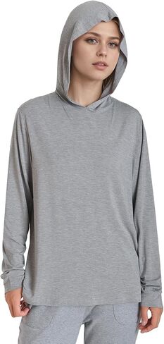 Latuza Women's Bamboo Viscose Pajama Lounge Top Long Sleeve Hooded Sleep Shirt in Saudi Arabia
