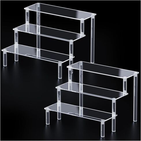 2 Packs Acrylic Display Stand Riser,3 Tier Perfume Organizer Cupcake Stand Acrylic Pop Shelves Holder,Clear Desk Display Shelf for Figure,Trinket,Collectibles,Dessert Tray Stands for Party Decor-7.9in in Saudi Arabia