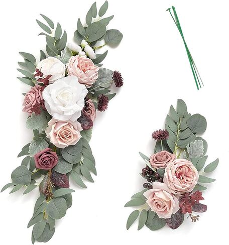 Wedding Arch Flowers Kit Set of 2, Artificial Sunflower Peony Swag Centerpieces Floral Arrangement for Ceremony Sign Silk Rose Swag with Eucalyptus Leaves for Wedding Party Home Decor in Saudi Arabia