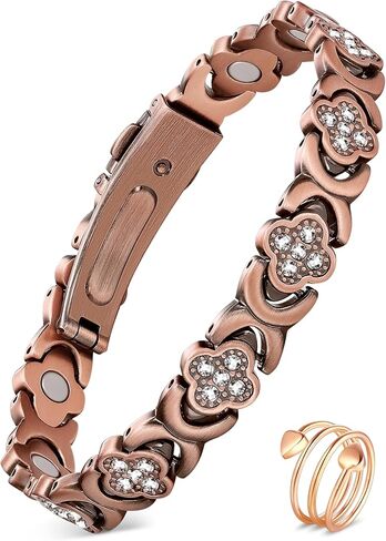 أساور مغناطيسية نحاسية من Jecanori للنساء والخاتم، سوار من النحاس النقي مع مغناطيس غاوس 3500، هدية مثالية in Kuwait