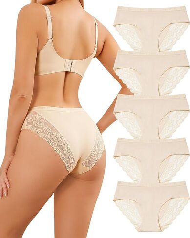 LEVAO Cotton Lace Underwear for Women Cheeky Bikini Soft Hipster Panties 5 Pack S-XXL in Saudi Arabia